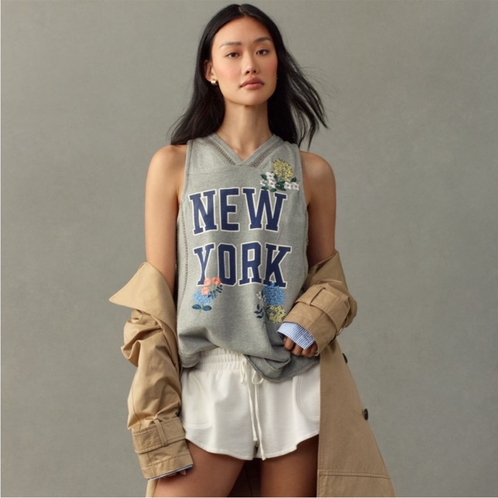 NWT Anthropologie Gray New York Graphic Tank Top Small